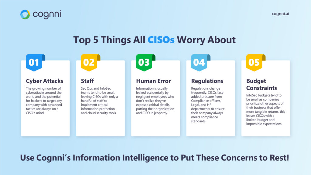 Top 5 things all CISOs worry about - Chief Information Security Officer - before they have embraced information intelligence. 